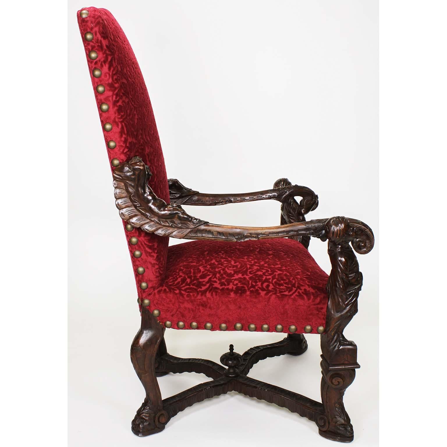 In Manner of Andrea Brustolon Venetian 19th Century Carved Walnut Figural Throne For Sale 6