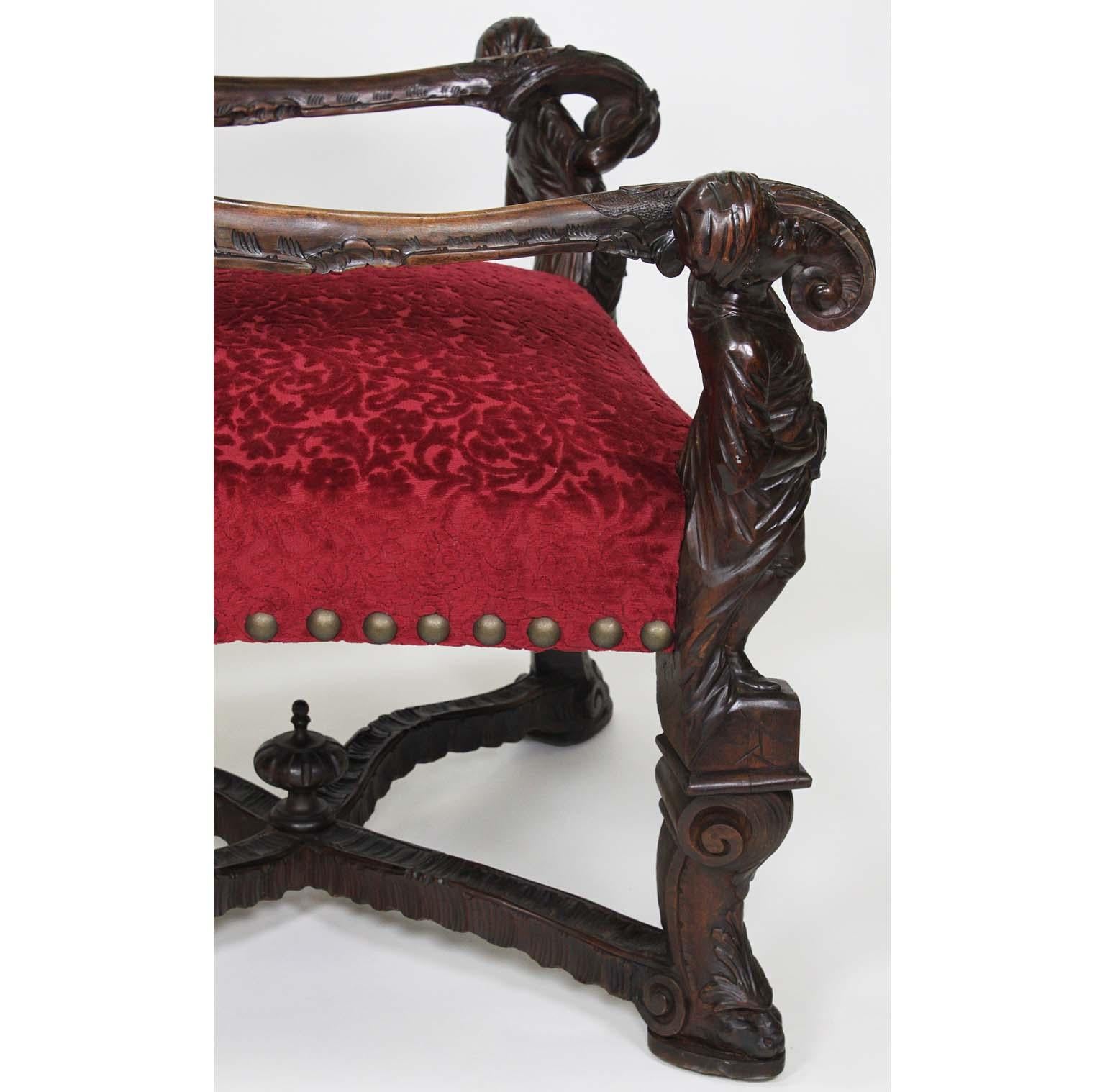 In Manner of Andrea Brustolon Venetian 19th Century Carved Walnut Figural Throne For Sale 7