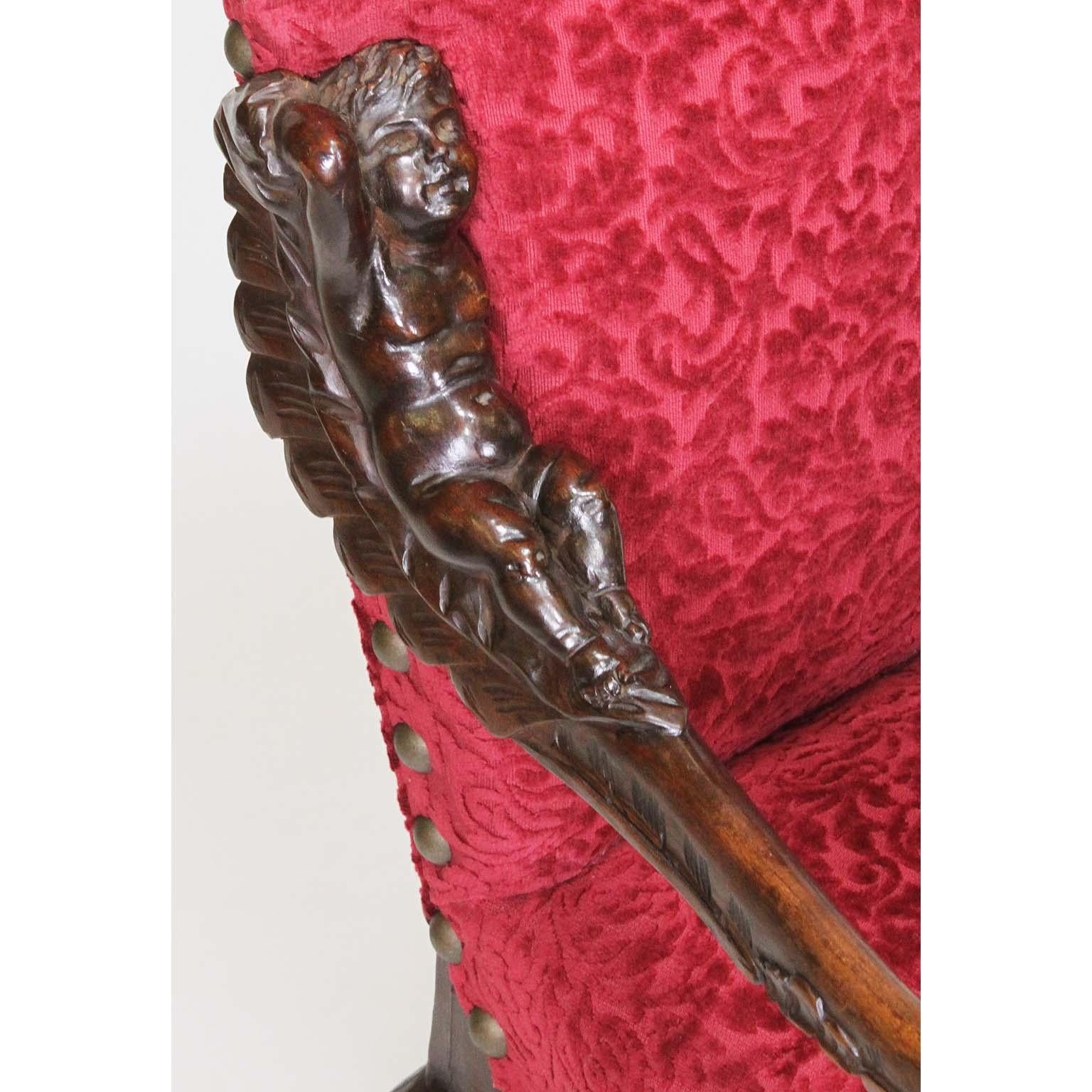 In Manner of Andrea Brustolon Venetian 19th Century Carved Walnut Figural Throne For Sale 9
