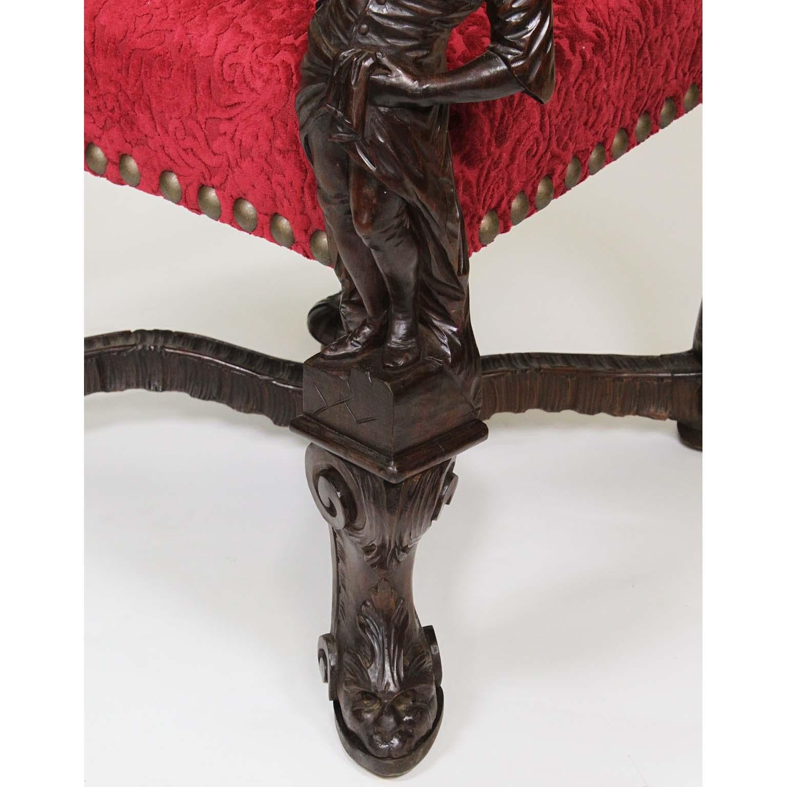 In Manner of Andrea Brustolon Venetian 19th Century Carved Walnut Figural Throne For Sale 10