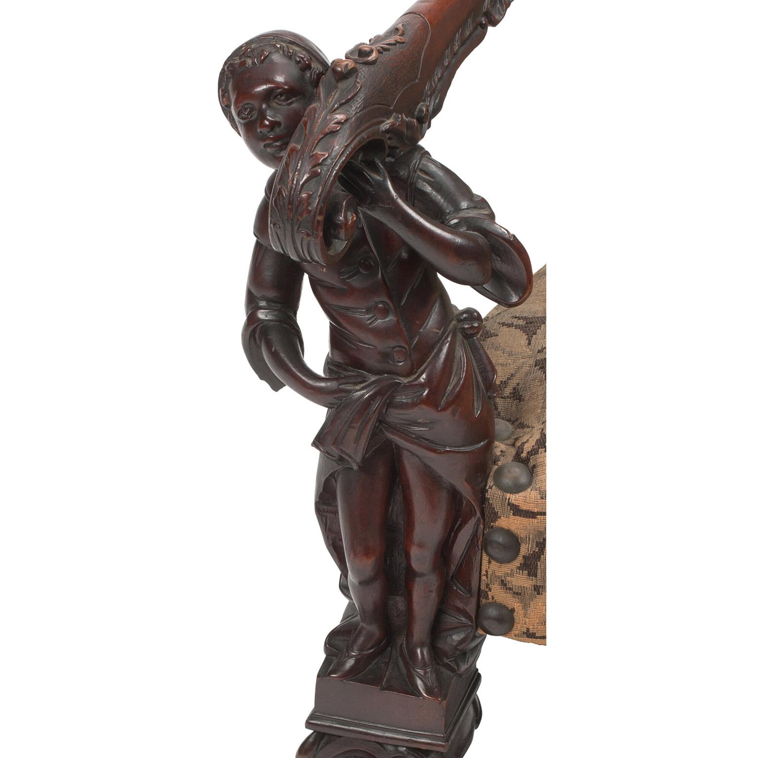 Sculpté à la main À la manière d'Andrea Brustolon, trône vénitien figuratif en noyer sculpté du 19ème siècle en vente