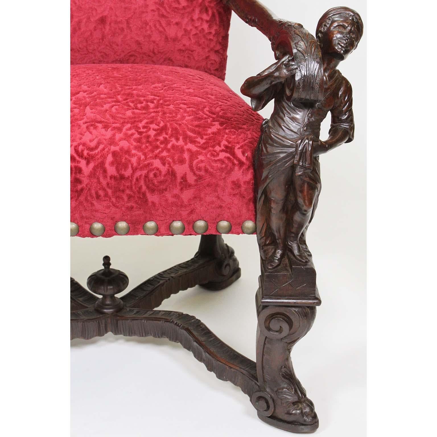 Italian In Manner of Andrea Brustolon Venetian 19th Century Carved Walnut Figural Throne For Sale