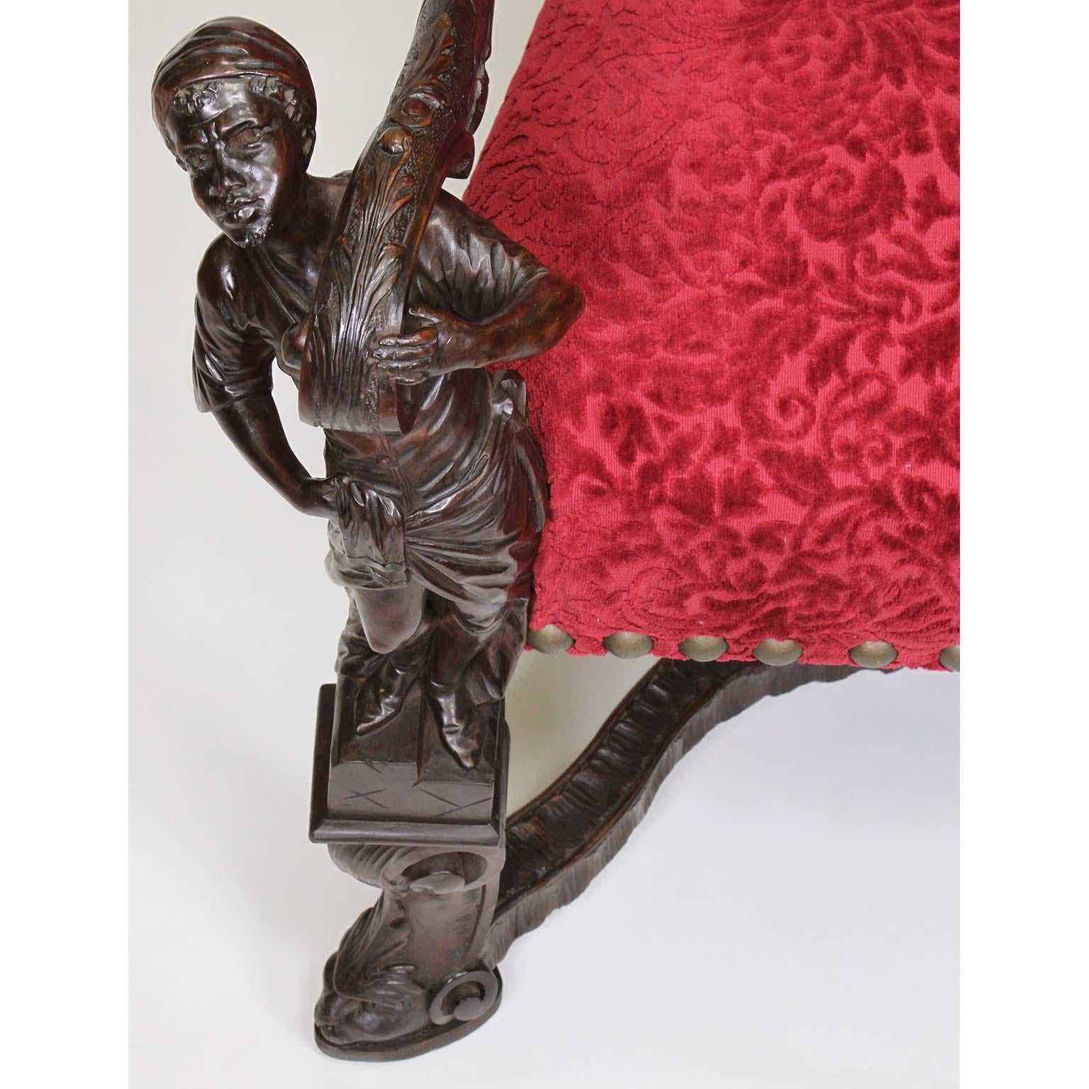XIXe siècle À la manière d'Andrea Brustolon, trône vénitien figuratif en noyer sculpté du 19ème siècle en vente