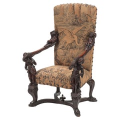 In Manner of Andrea Brustolon Venetian 19th Century Carved Walnut Figural Throne