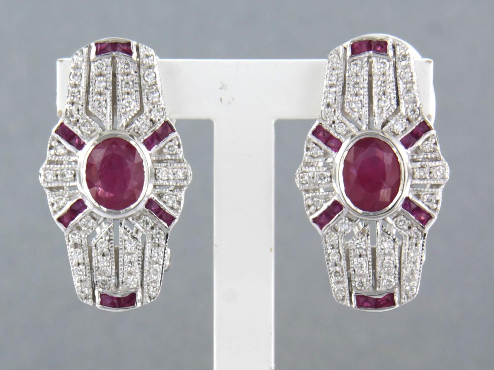 en mémoire de Boucles d'oreilles ART DECO avec rubis et diamants taille unique or 14k en vente 1