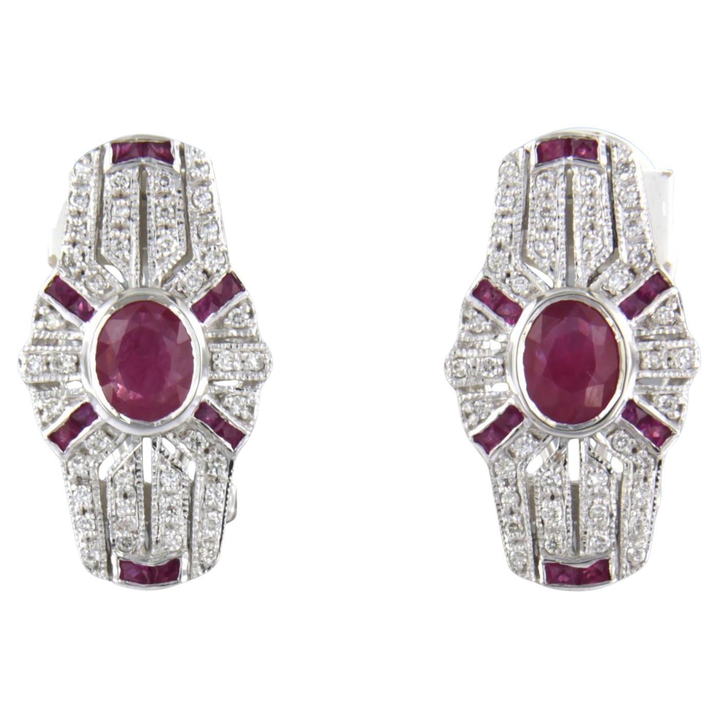 en mémoire de Boucles d'oreilles ART DECO avec rubis et diamants taille unique or 14k