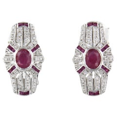 en mémoire de Boucles d'oreilles ART DECO avec rubis et diamants taille unique or 14k