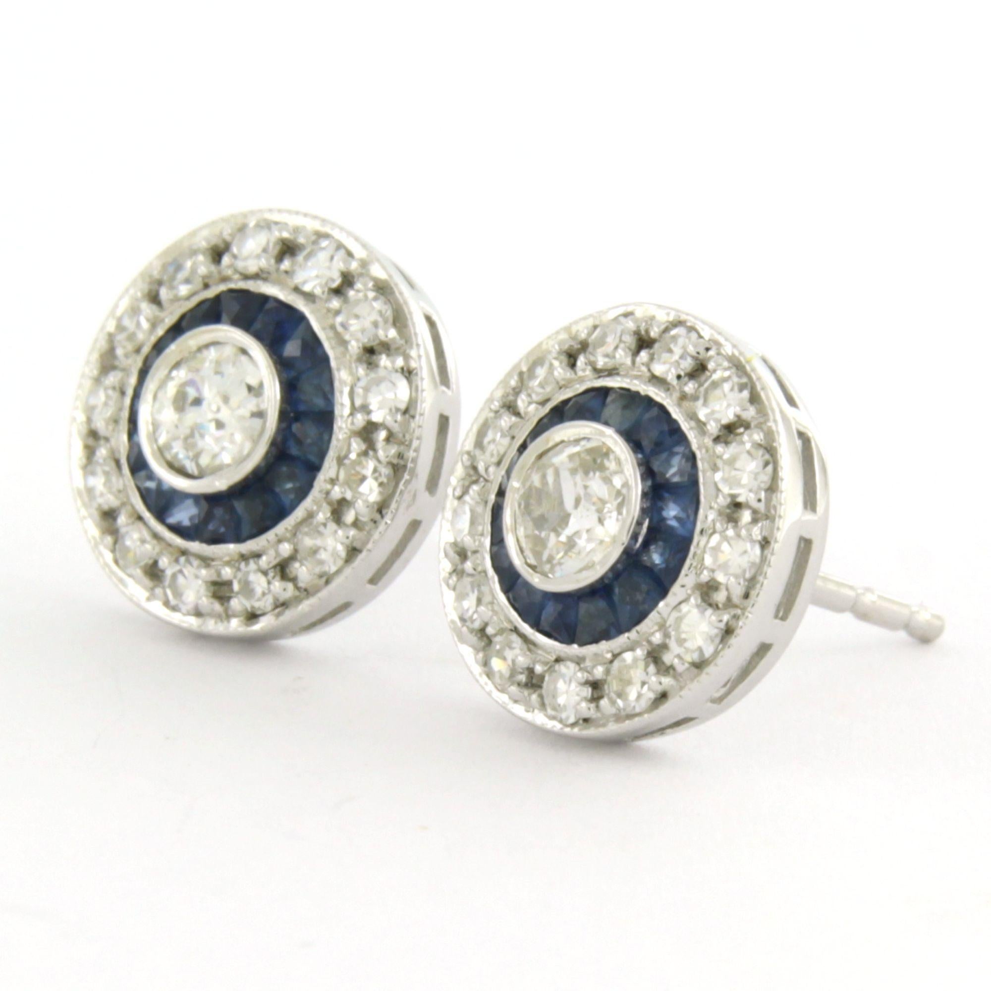 Art déco En mémoire de Boucles d'oreilles ART DECO avec saphir et diamants Or 14k en vente