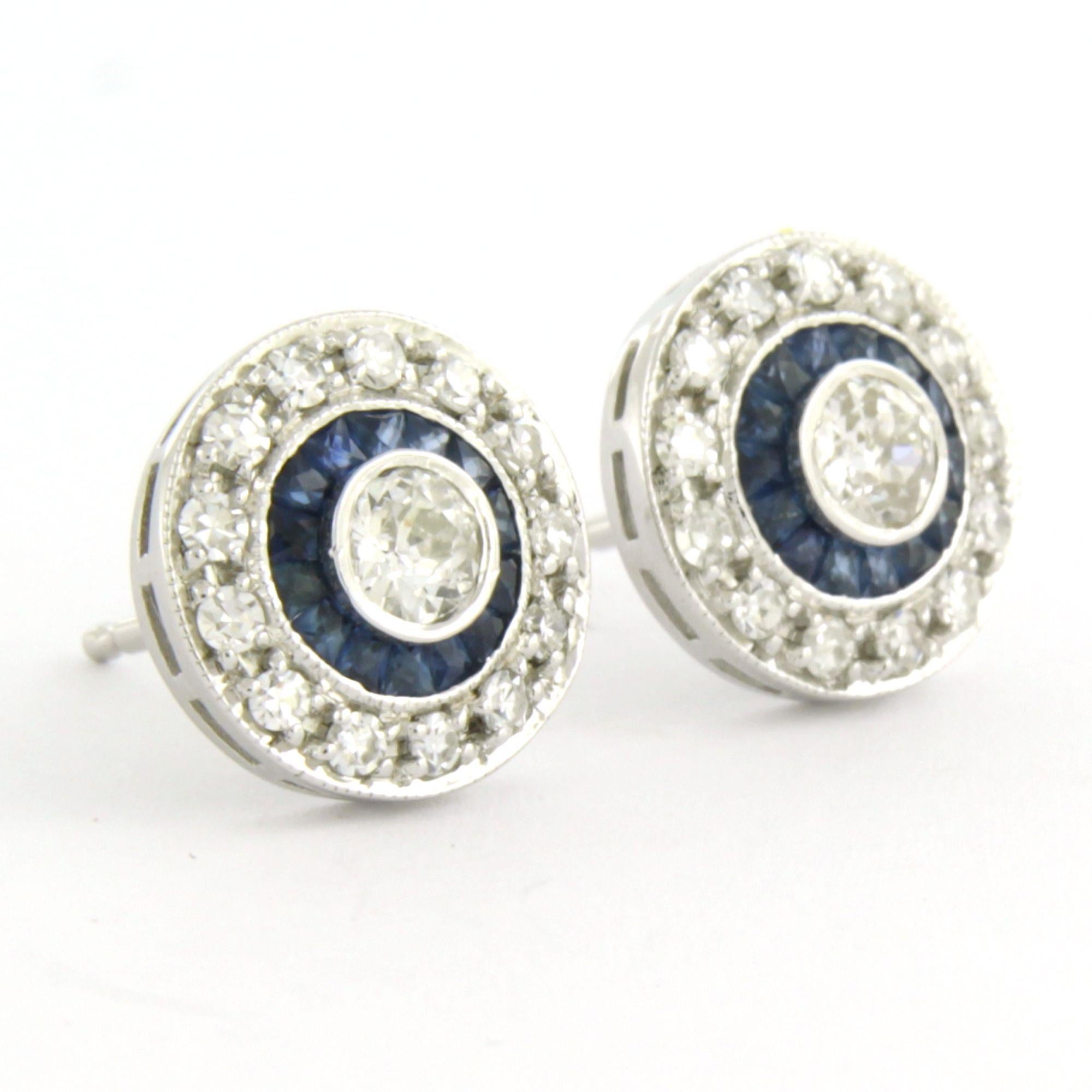Taille vieille mine En mémoire de Boucles d'oreilles ART DECO avec saphir et diamants Or 14k en vente