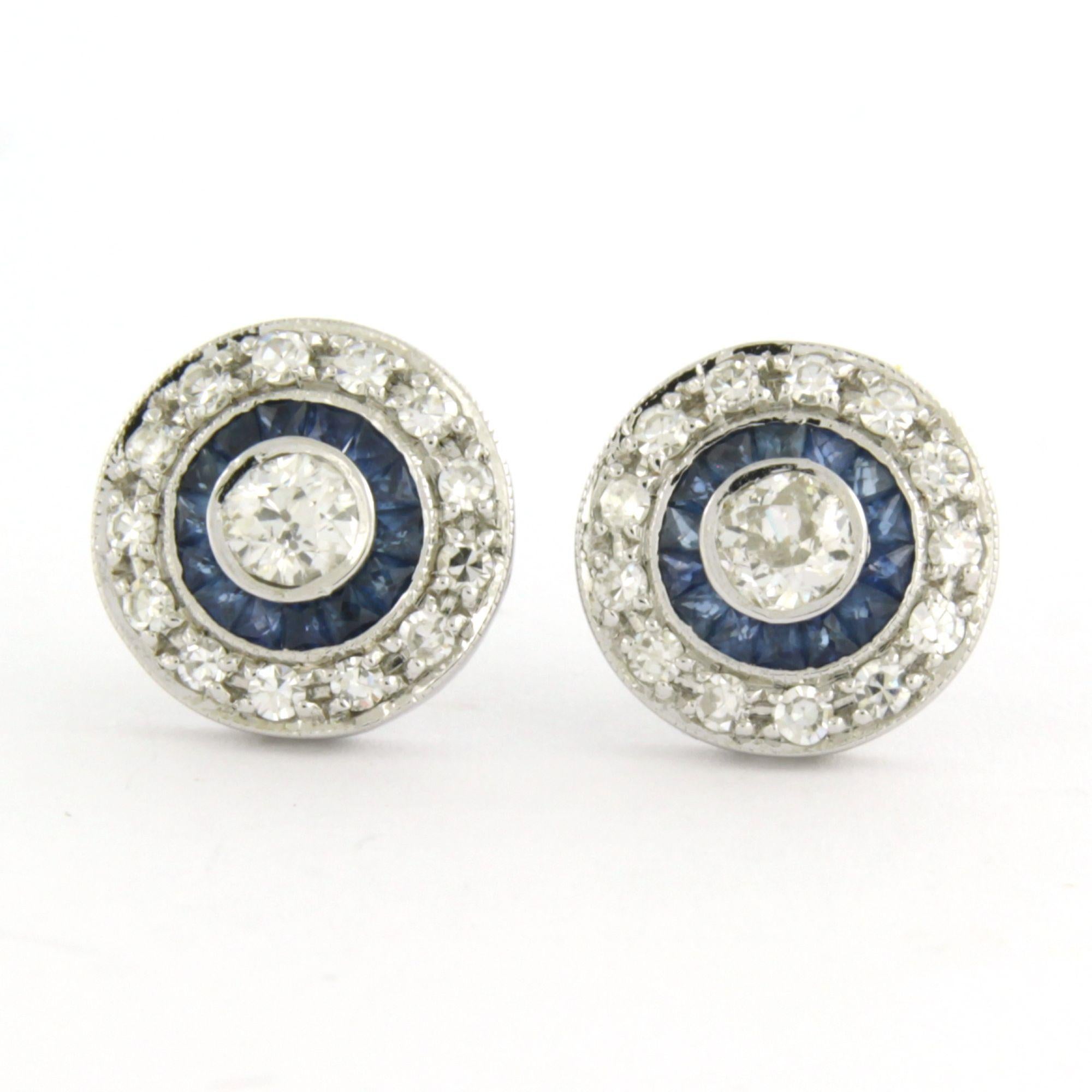 En mémoire de Boucles d'oreilles ART DECO avec saphir et diamants Or 14k en vente 1