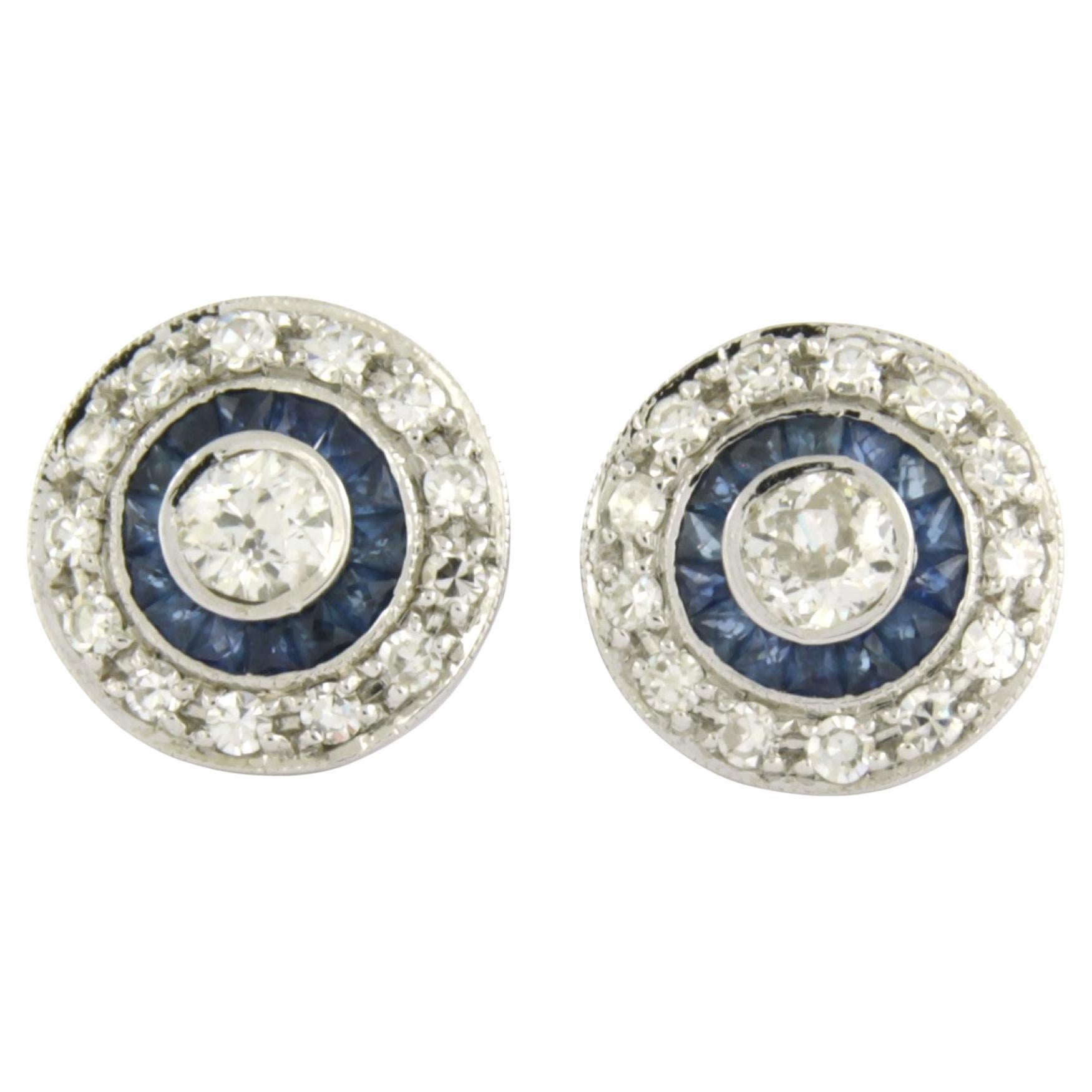 In memory of ART DECO earrings with sapphire and diamonds 14k gold