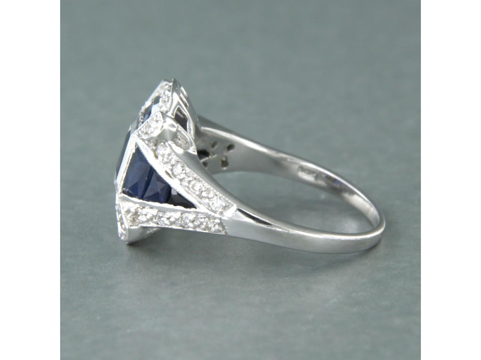 Art Deco in memory of ART DECO ring with sapphire and brilliant cut diamonds 14k gold For Sale