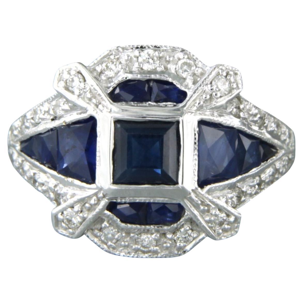 in memory of ART DECO ring with sapphire and brilliant cut diamonds 14k gold