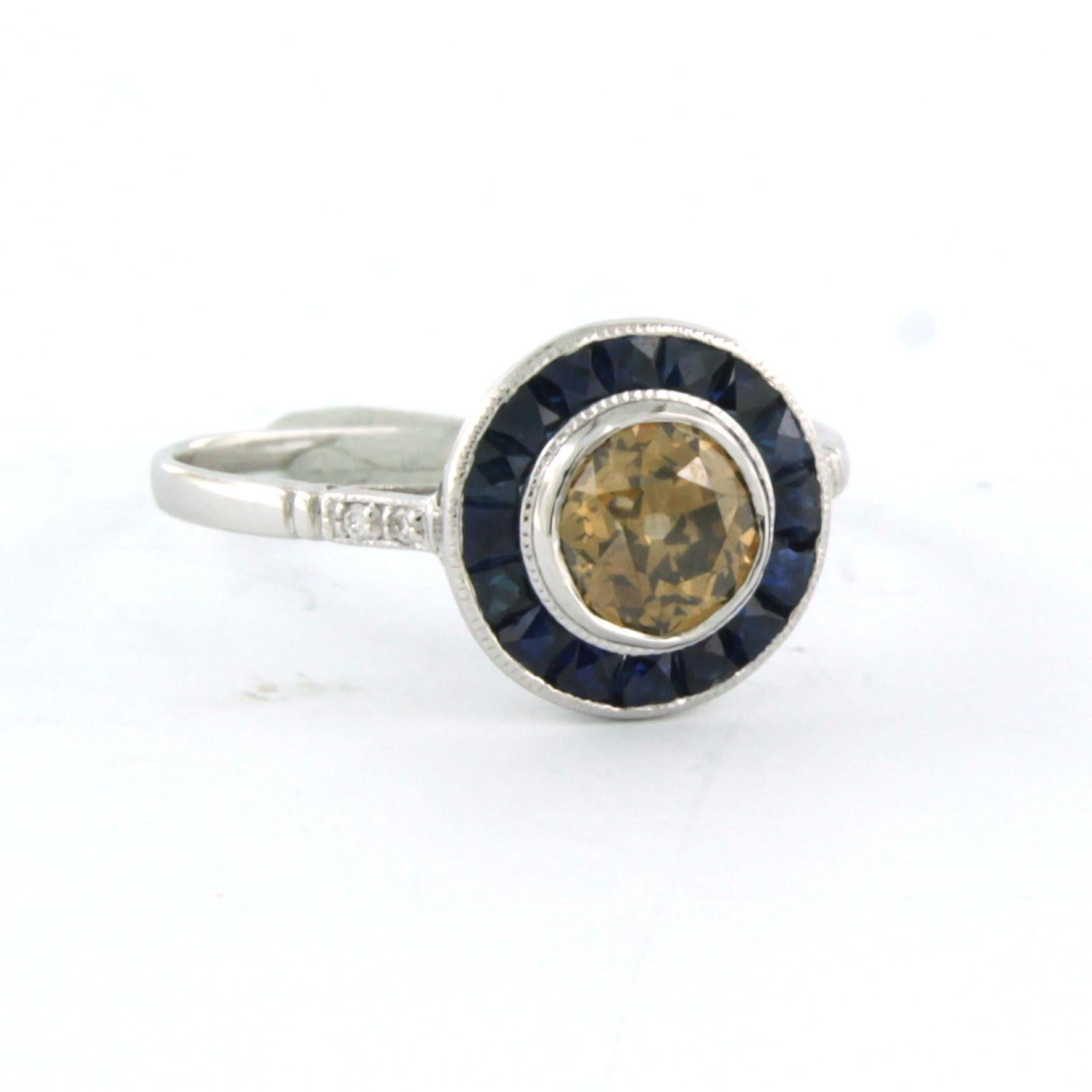 Art Deco In memory of ART DECO ring with sapphire and diamonds up to 0.78ct 14k gold For Sale
