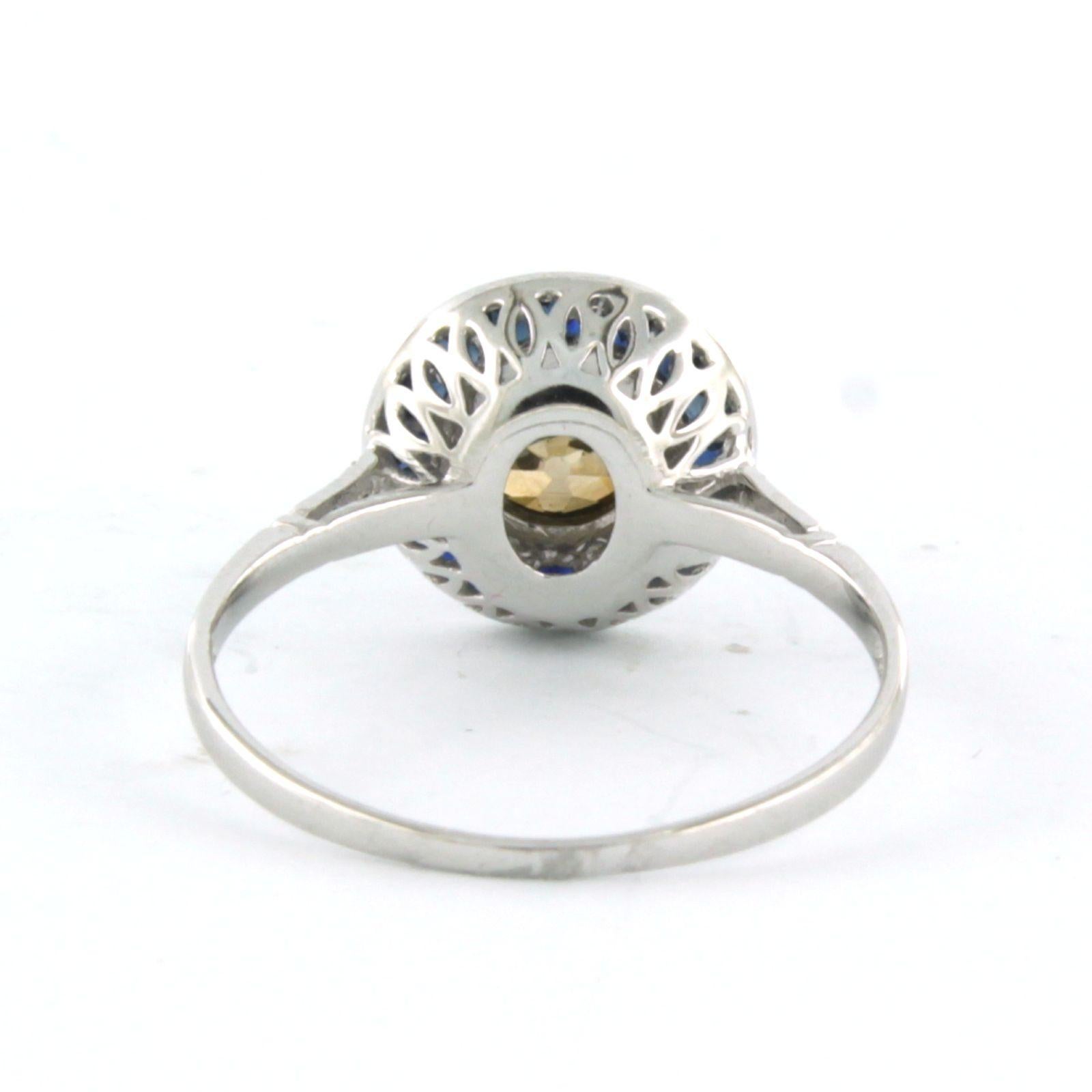 Taille vieille mine En mémoire de la bague ART DECO avec saphir et diamants jusqu'à 0,78 carat or 14 carats en vente