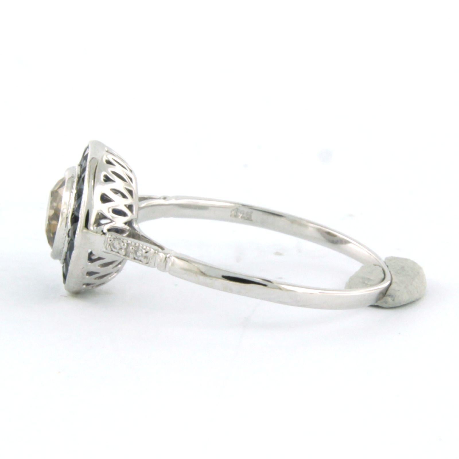 In memory of ART DECO ring with sapphire and diamonds up to 0.78ct 14k gold In New Condition For Sale In The Hague, ZH