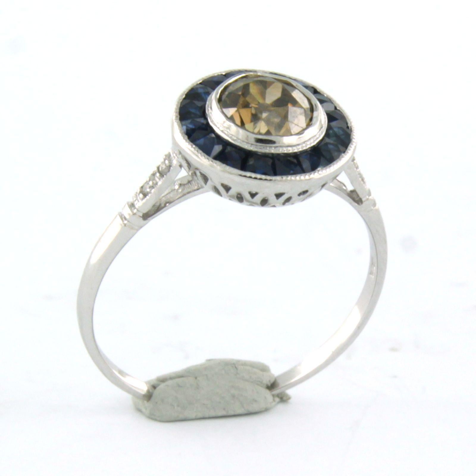 En mémoire de la bague ART DECO avec saphir et diamants jusqu'à 0,78 carat or 14 carats Unisexe en vente