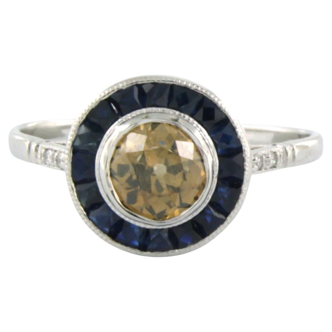 In memory of ART DECO ring with sapphire and diamonds up to 0.78ct 14k gold For Sale
