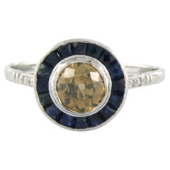 In memory of ART DECO ring with sapphire and diamonds up to 0.78ct 14k gold