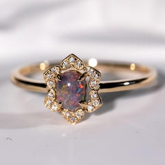 Nel mio cuore - Anello di fidanzamento con diamante opale nero in oro giallo 14K
