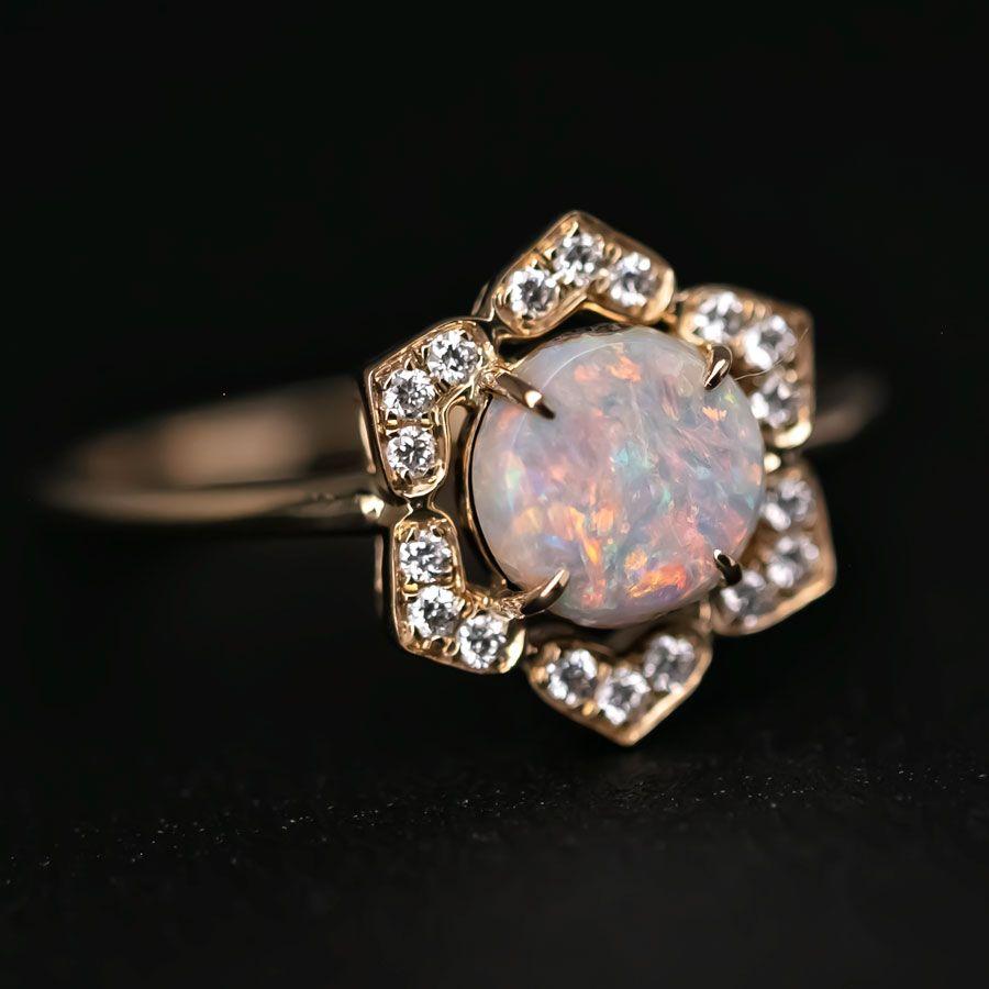 Brilliant Cut In My Heart - Boulder Opal Diamond Engagement Ring 18K Yellow Gold For Sale