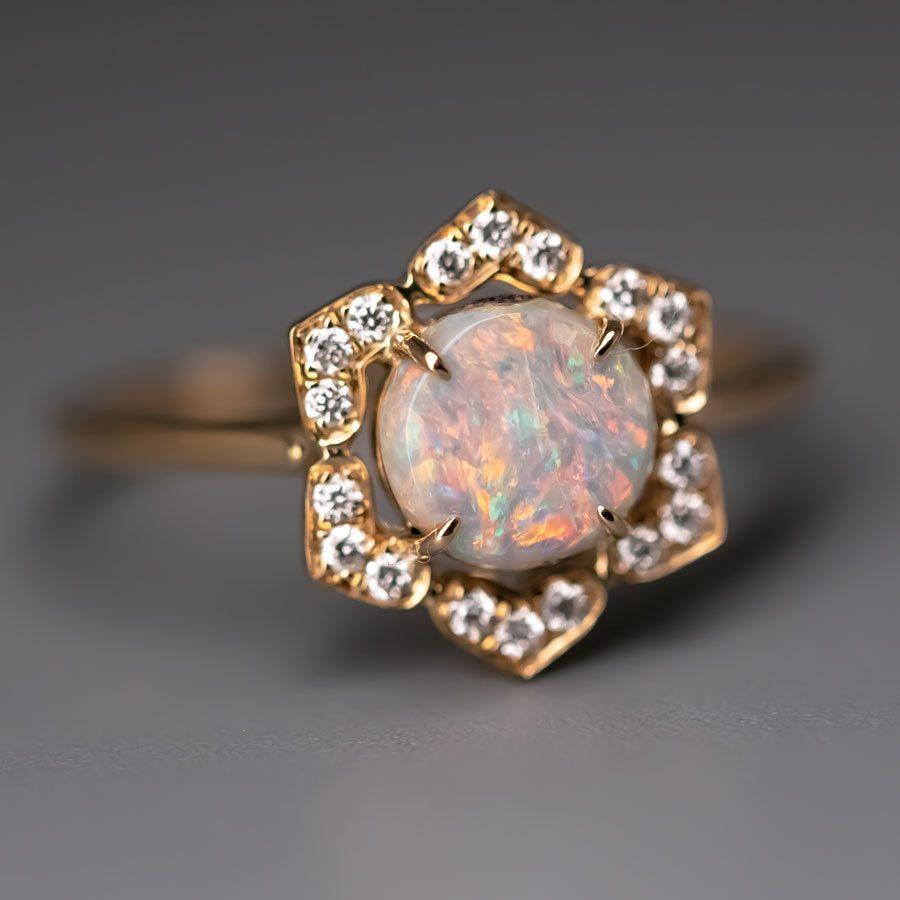 In My Heart - Boulder Opal Diamond Engagement Ring 18K Yellow Gold In New Condition For Sale In Suwanee, GA