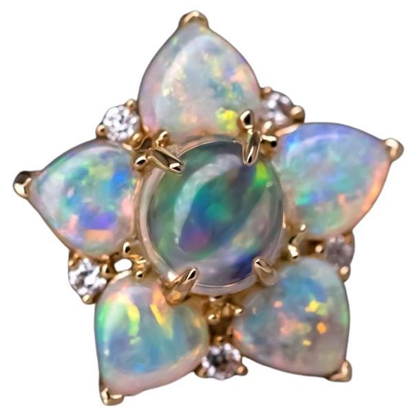 In My Heart - Fire Opal & Australian Opal Diamond Engagement Ring 18K Gold