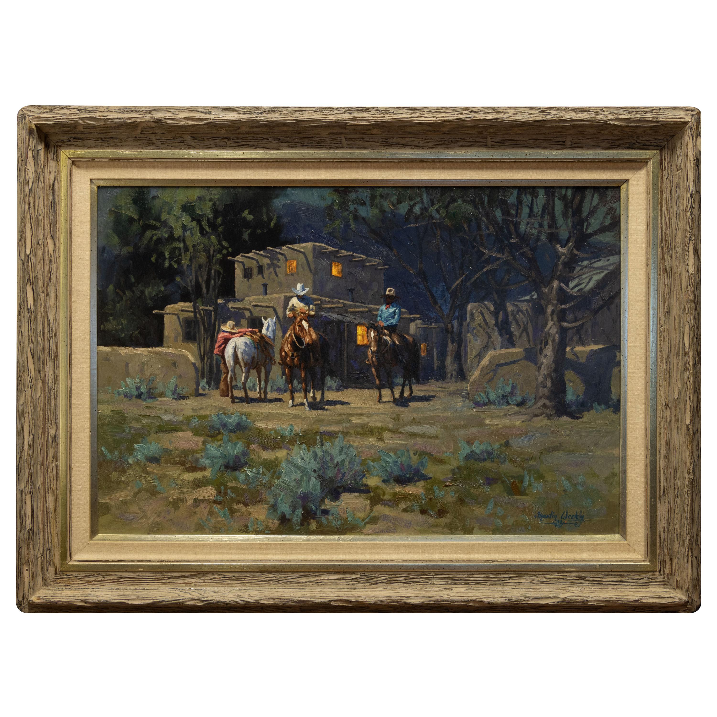 "In Old Santa Fe" Original Oil Painting by Martin Weekly For Sale