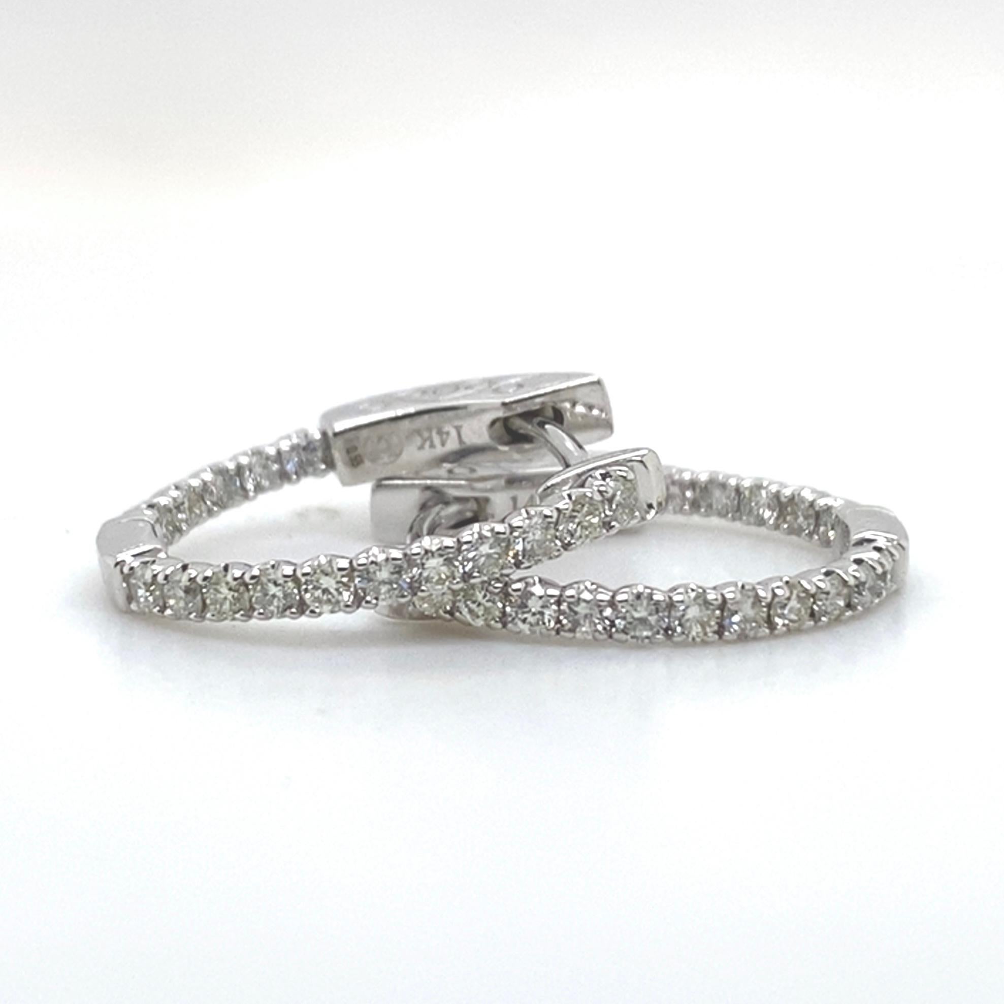 Contemporary In & Out 0.55 Carats Diamond Oval Hoops 14K Gold 18x16 mm For Sale