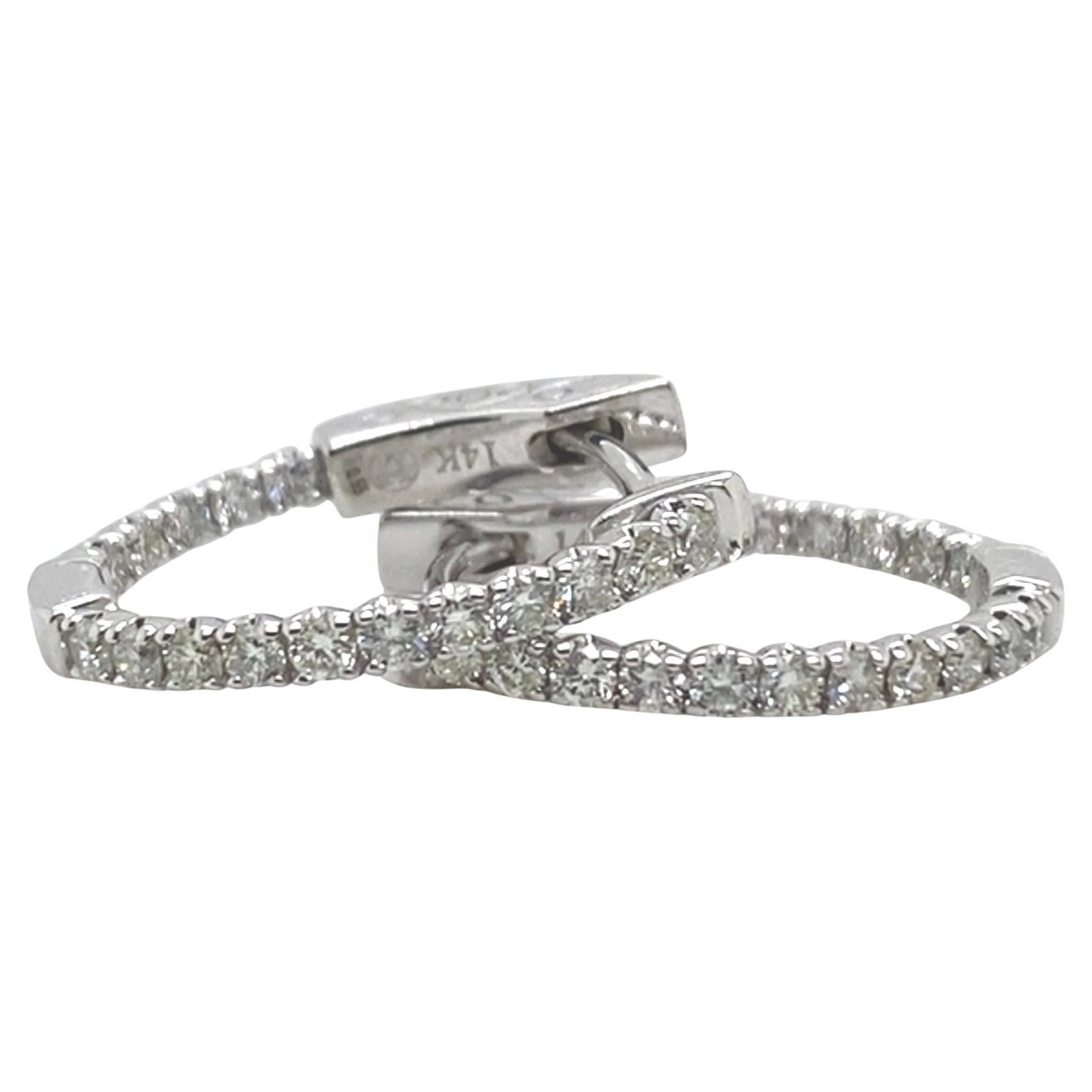 In & Out 0.55 Carats Diamond Oval Hoops 14K Gold 18x16 mm For Sale