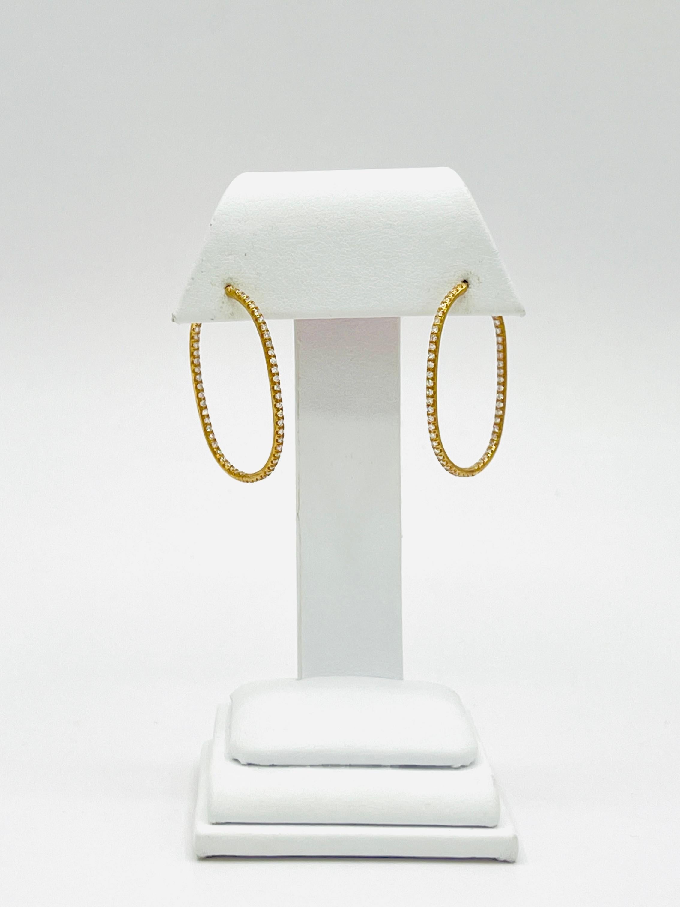 In & Out White Diamond Semi-Hoop Earrings in 18K Yellow Gold 1