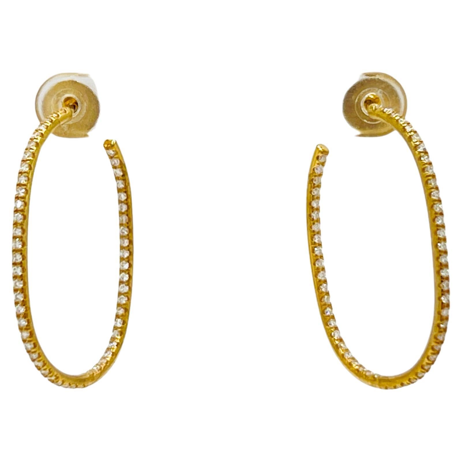 In & Out White Diamond Semi-Hoop Earrings in 18K Yellow Gold