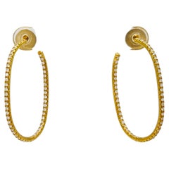 In & Out White Diamond Semi-Hoop Earrings in 18K Yellow Gold