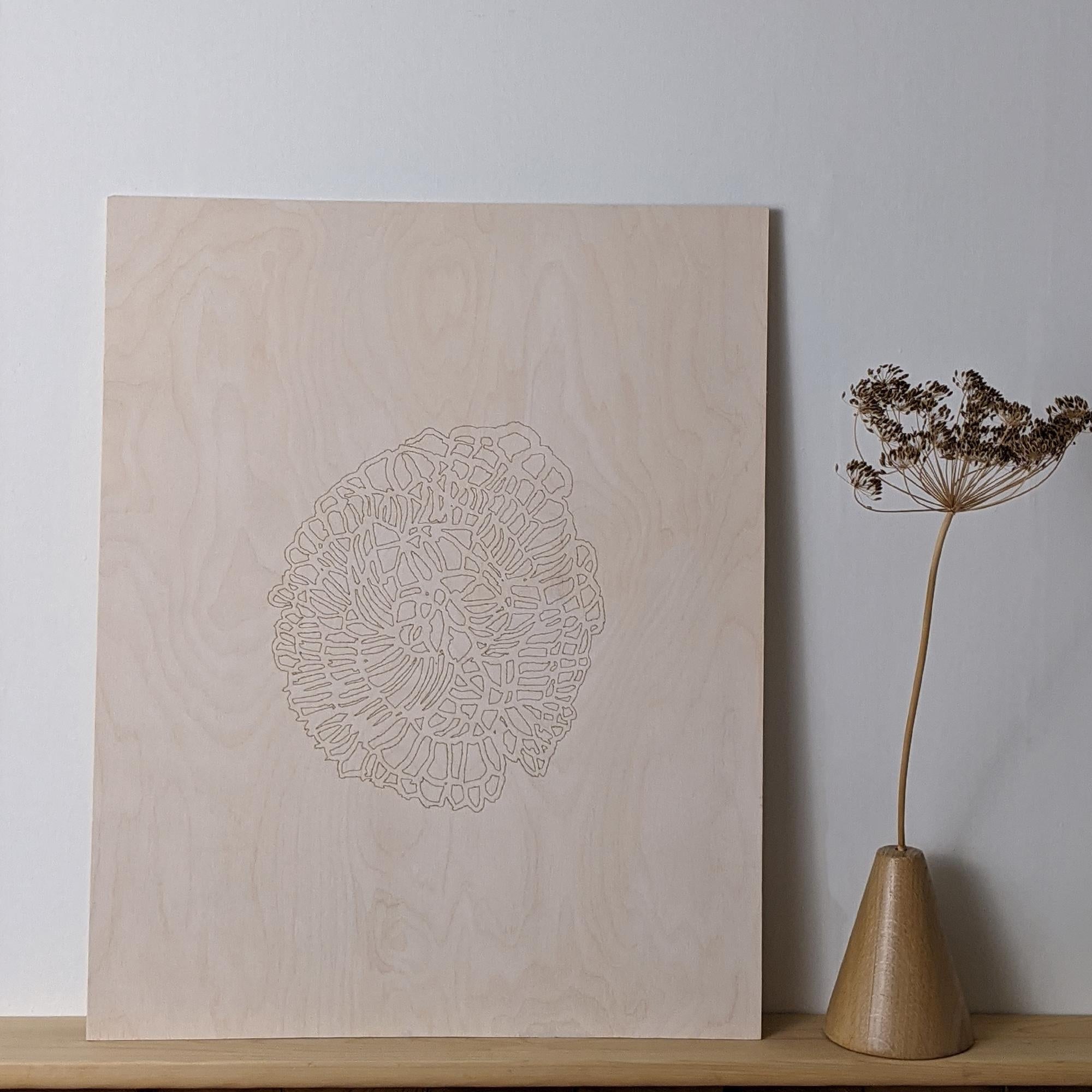 Canadian In Prints Etching into White Washed Birch 'Bloom' For Sale