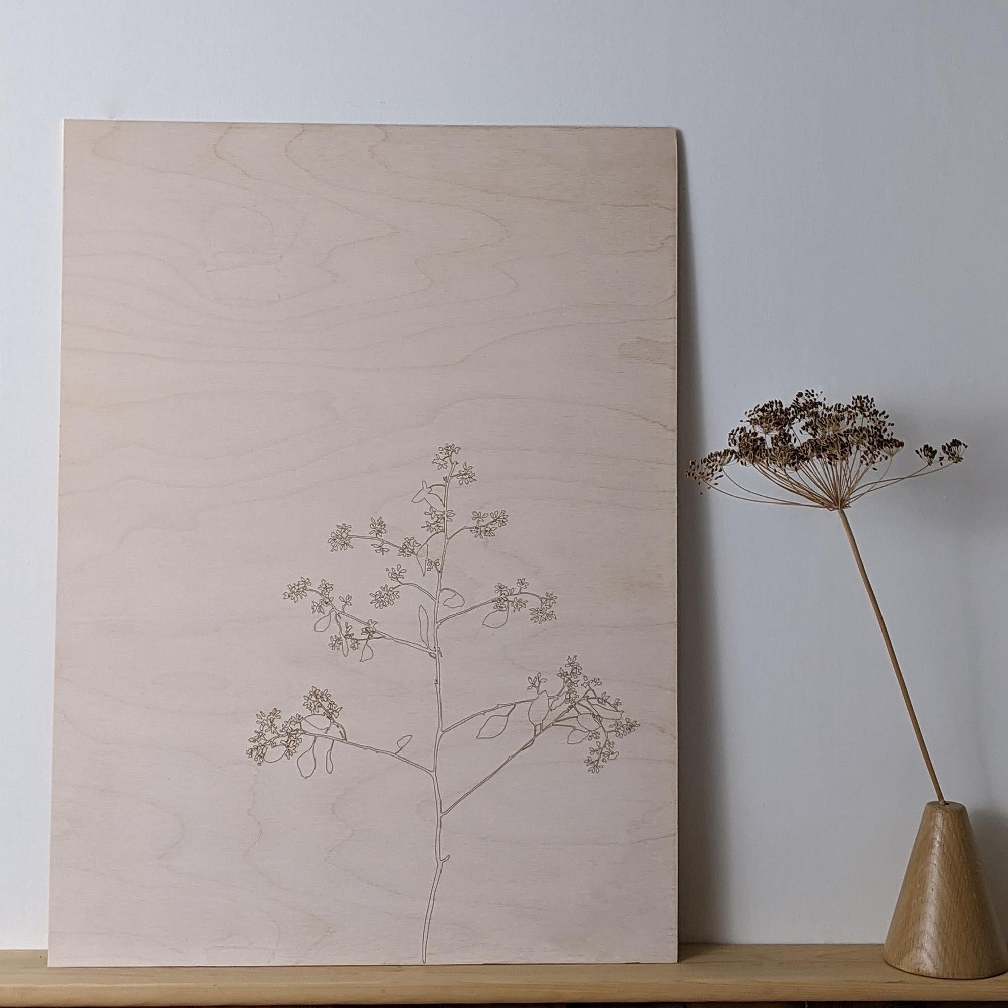 Minimalist In Prints Etching into White Washed Birch 'Eucalyptus' For Sale