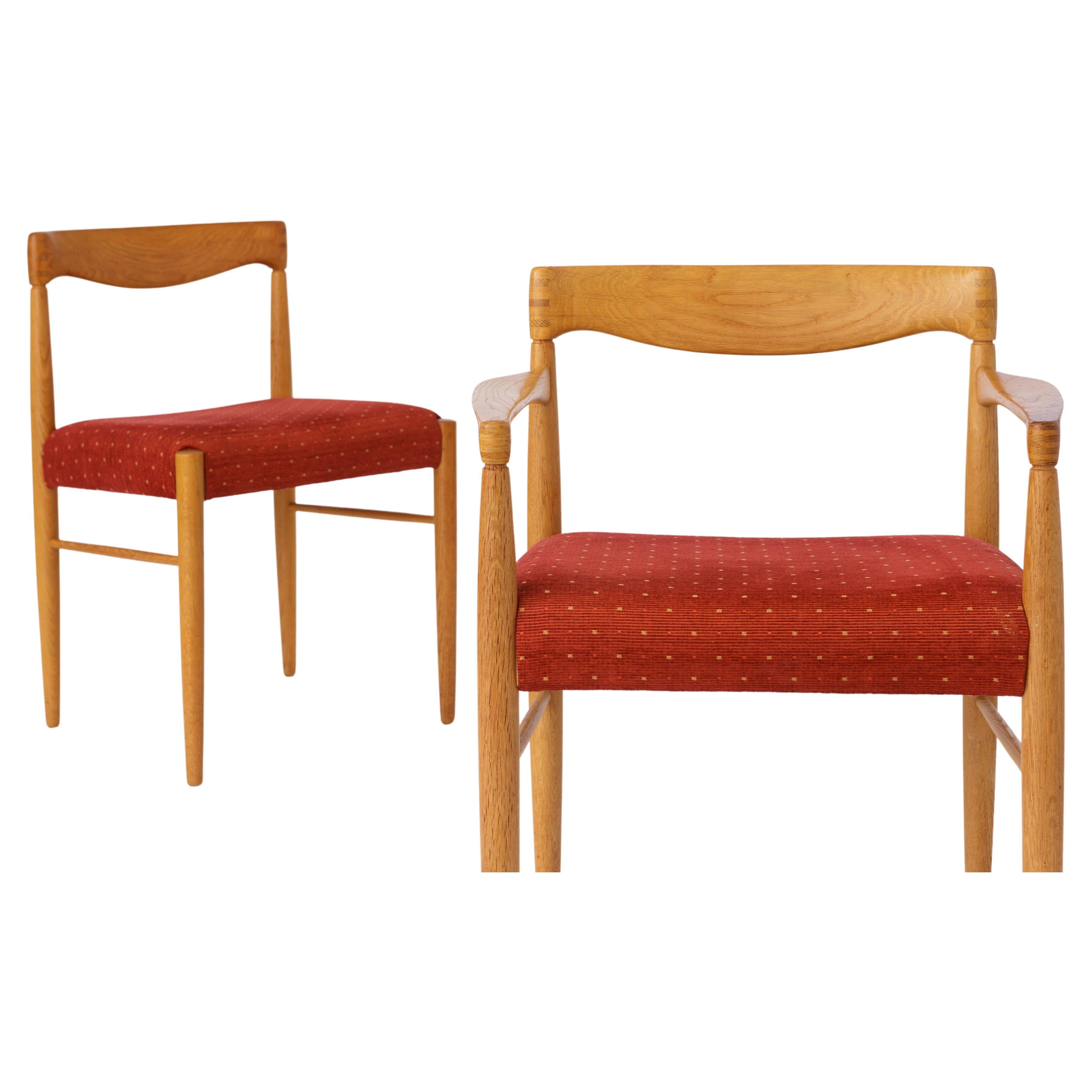 In progress: Set of 8 oak chairs, by H.W. Klein for Bramin, 1960s Denmark