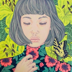 Girl and butterfly I - Original acrylic on canvas