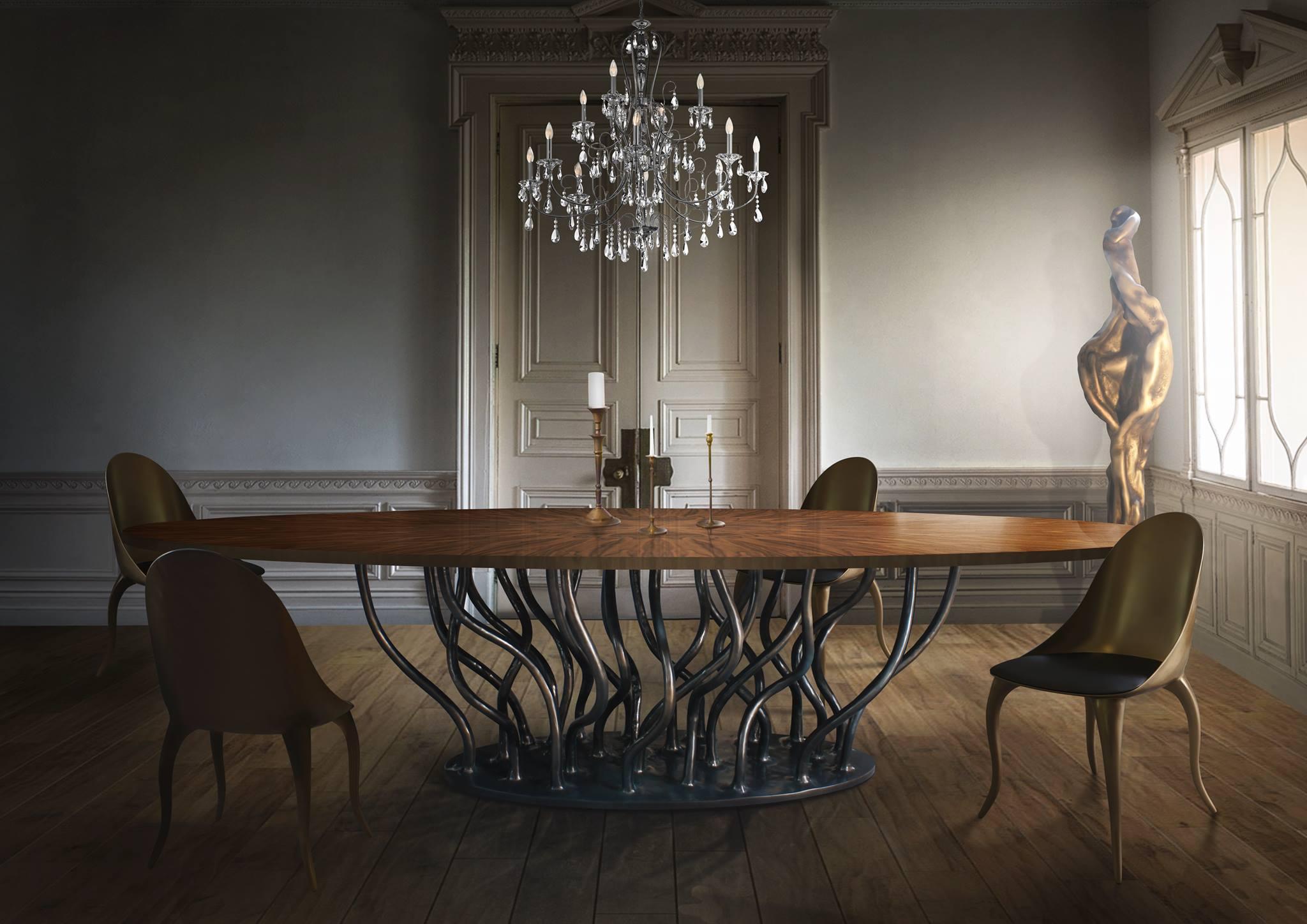 Modern In Stock-Amorphous Dining Table Bronze Finish For Sale