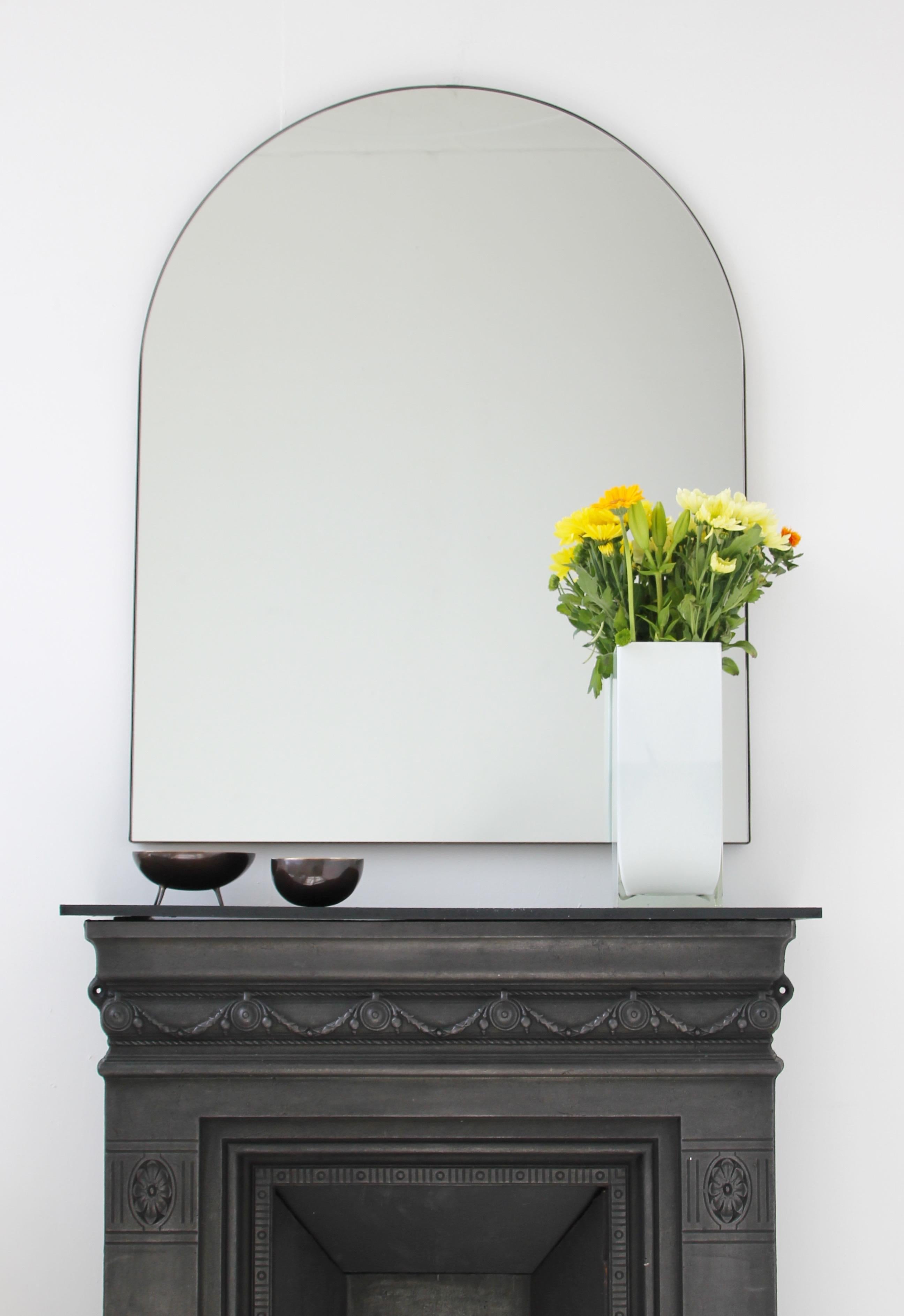 Organic Modern In Stock Arcus Arched Contemporary Overmantel Mirror w Bronze Patina Brass Frame For Sale