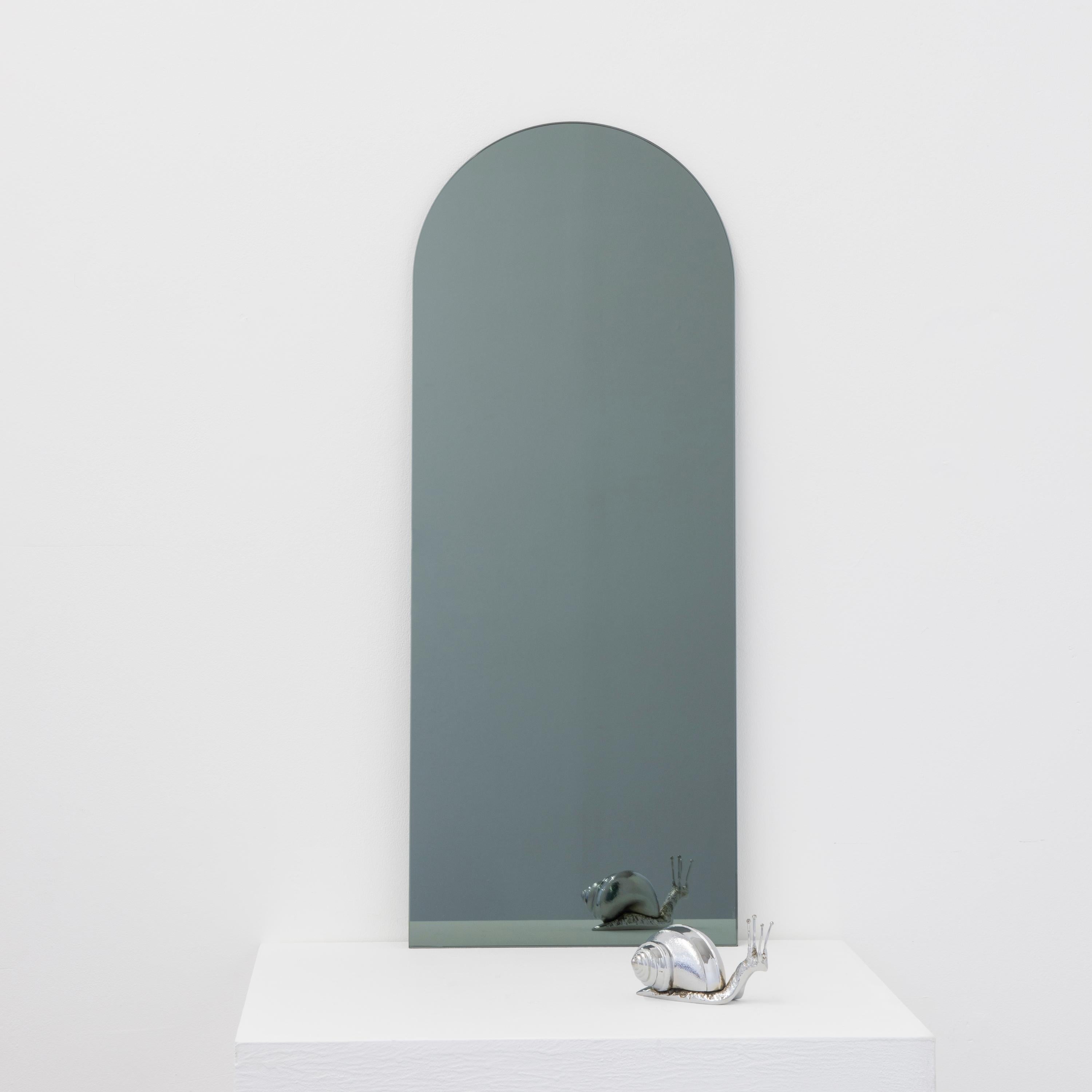 Minimalist In stock Arcus Black Tinted Arched Contemporary Mirror, Small For Sale