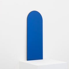 In Stock Arcus Blue Tinted Arched Frameless Contemporary Wall Mirror, Small