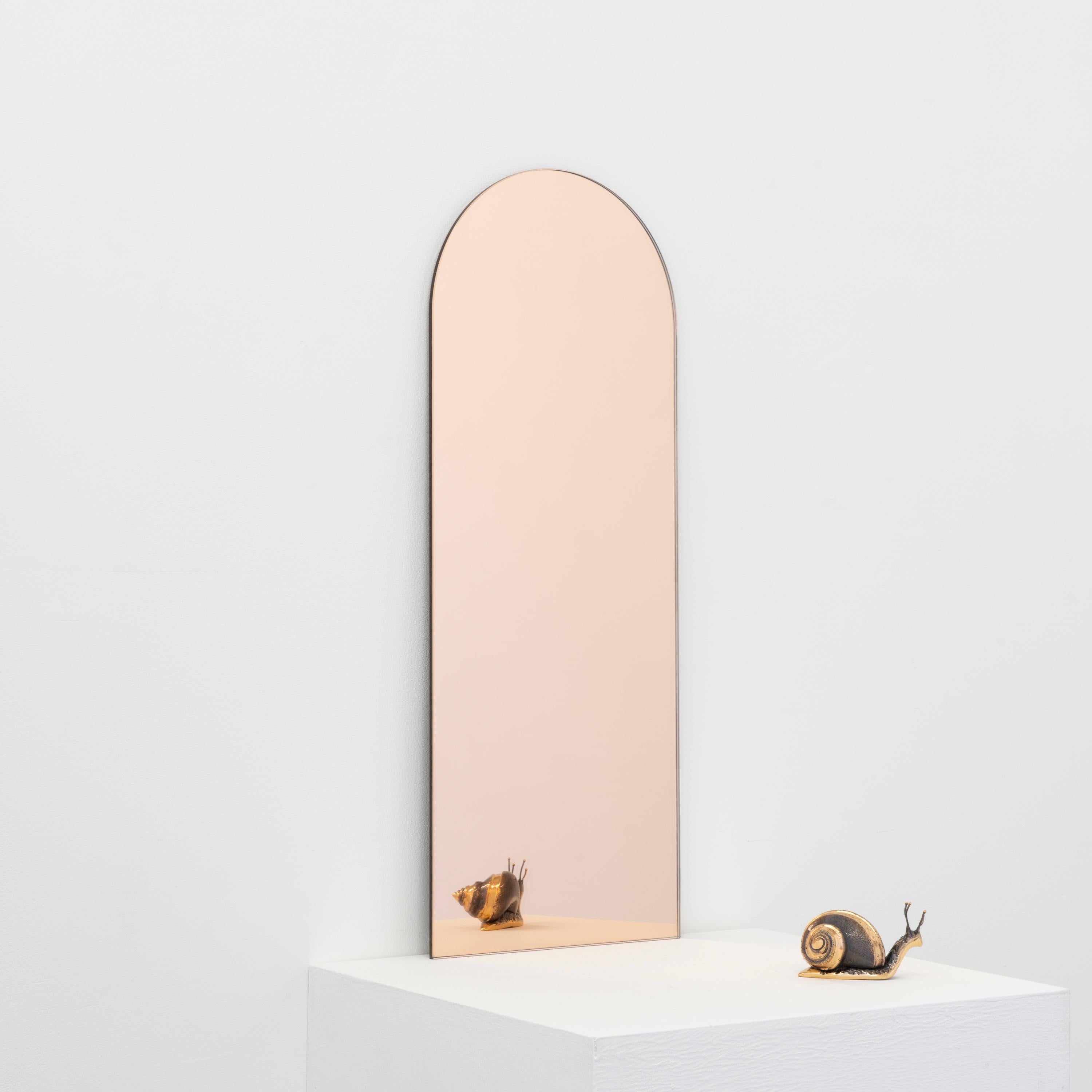 In Stock Arcus Rose Gold Arched Frameless Minimalist Customisable Mirror, Small For Sale 1