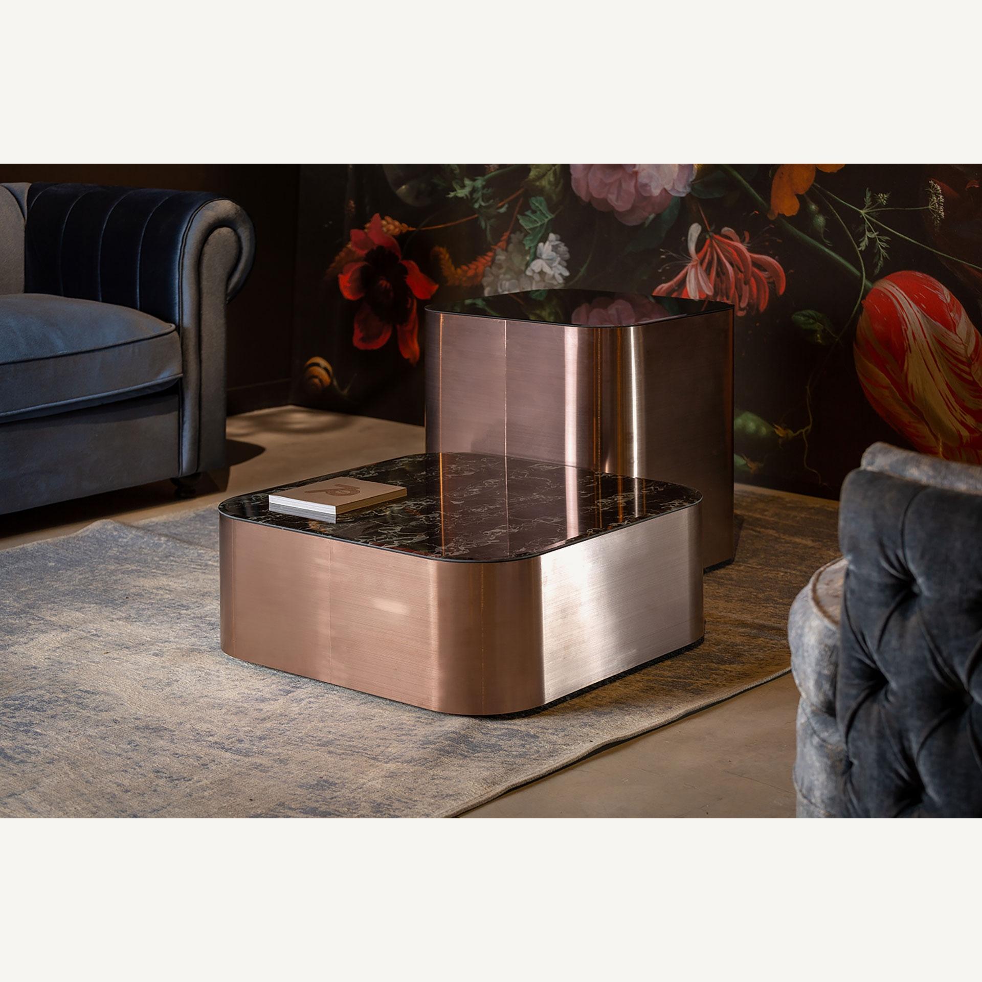 Contemporary In-Stock, Art Deco Style Coffee & Side Table in Copper Finish For Sale