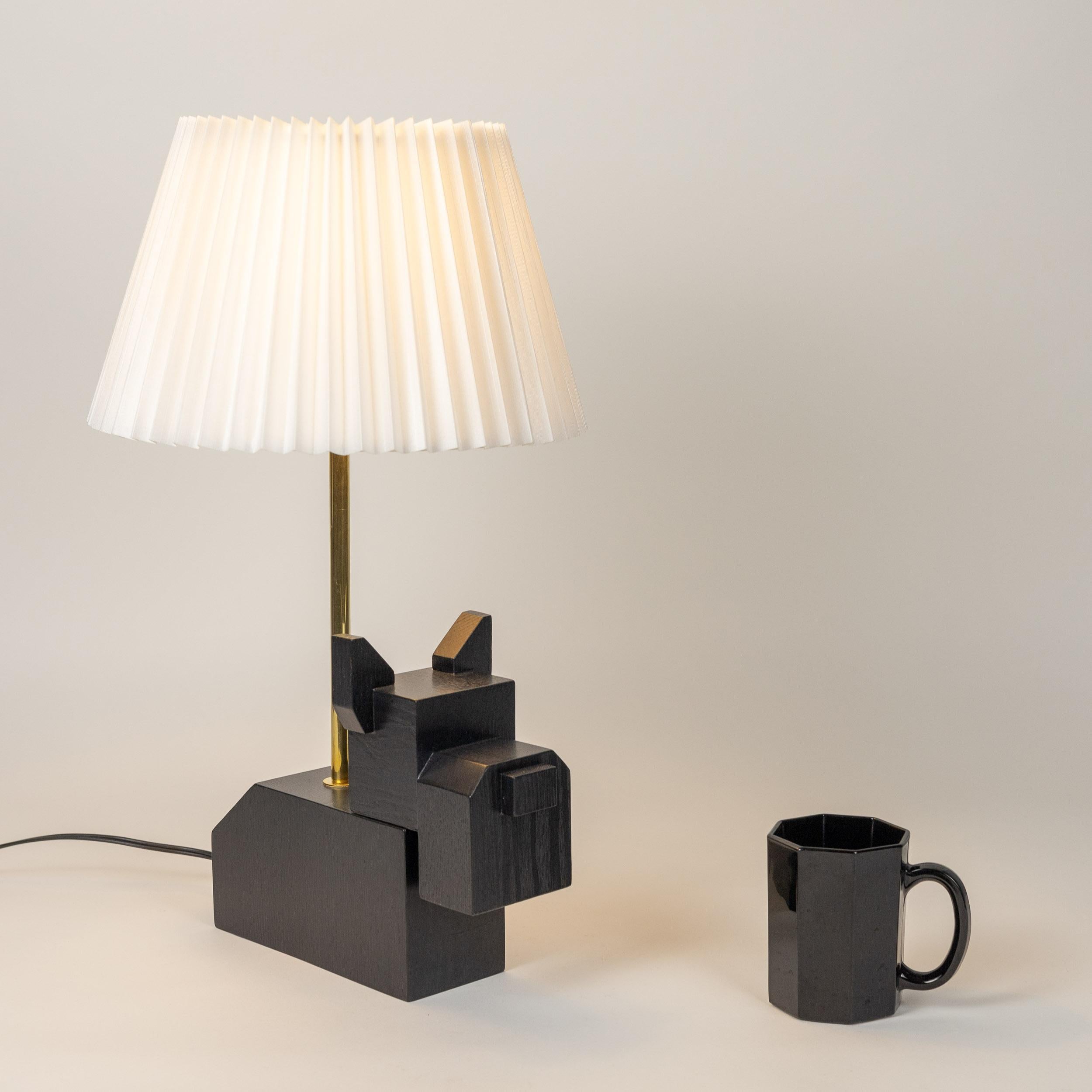 Japanese In-stock, Black Doggy Lamp, Wood Black Table Light with White Pleated Shade, Dog For Sale