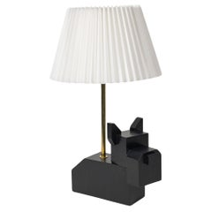 In-stock, Black Doggy Lamp, Wood Black Table Light with White Pleated Shade, Dog