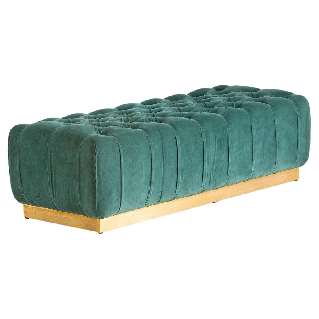 Fast Track, Buttoned Bench In Emerald Green Velvet For Sale