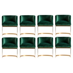 In-Stock, Cantilever Dining Chairs in Emerald Green Velvet