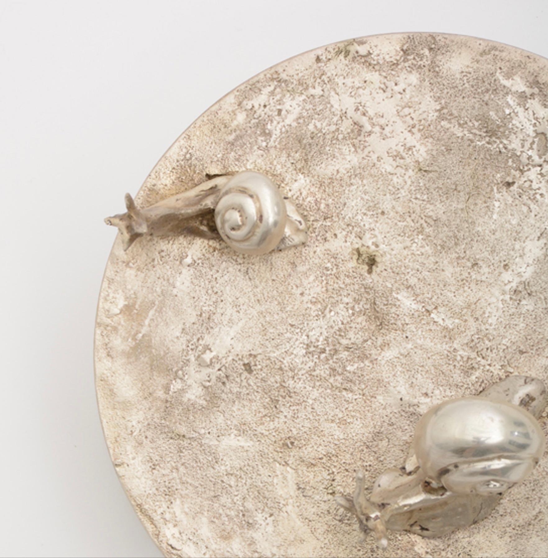 Modern Caracol Keepsake Box in Matte Silver & White Marble by Elan Atelier (L) IN STOCK For Sale