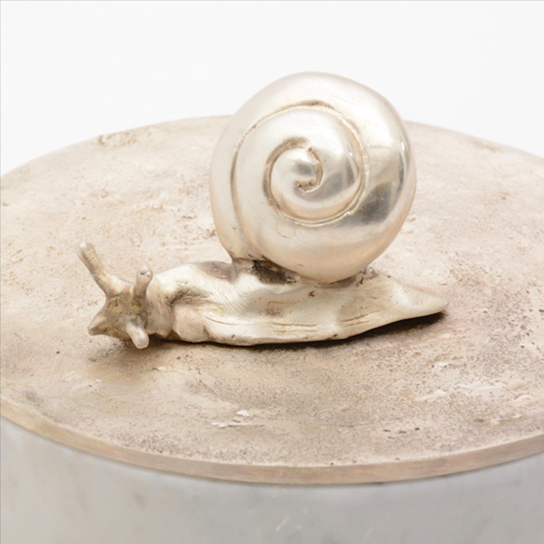 In Stock Caracol Keepsake Box in Silver Bronze and White Marble Elan Atelier In New Condition For Sale In New York, NY