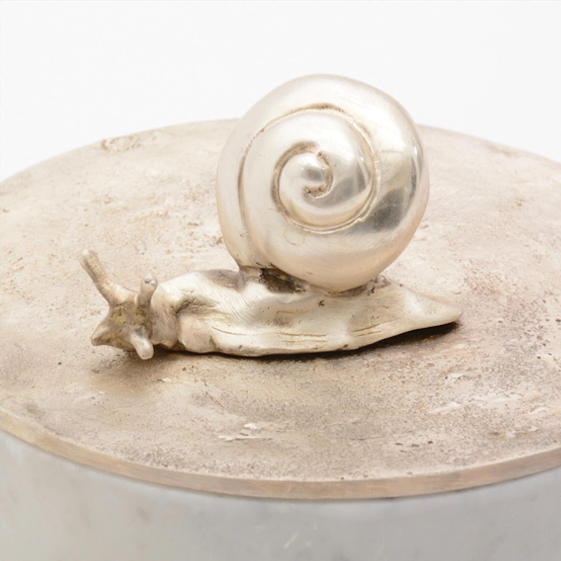 European Caracol Keepsake Box in Matte Silver & White Marble by Elan Atelier (L) IN STOCK For Sale